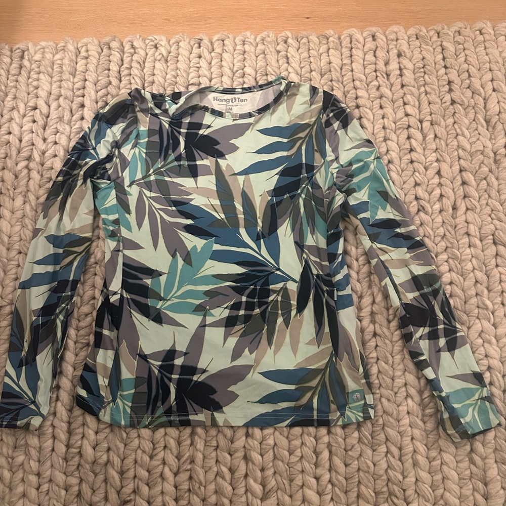 Hang Ten Women's Tropical Leaf Long Sleeve rash guard uv protection 50+